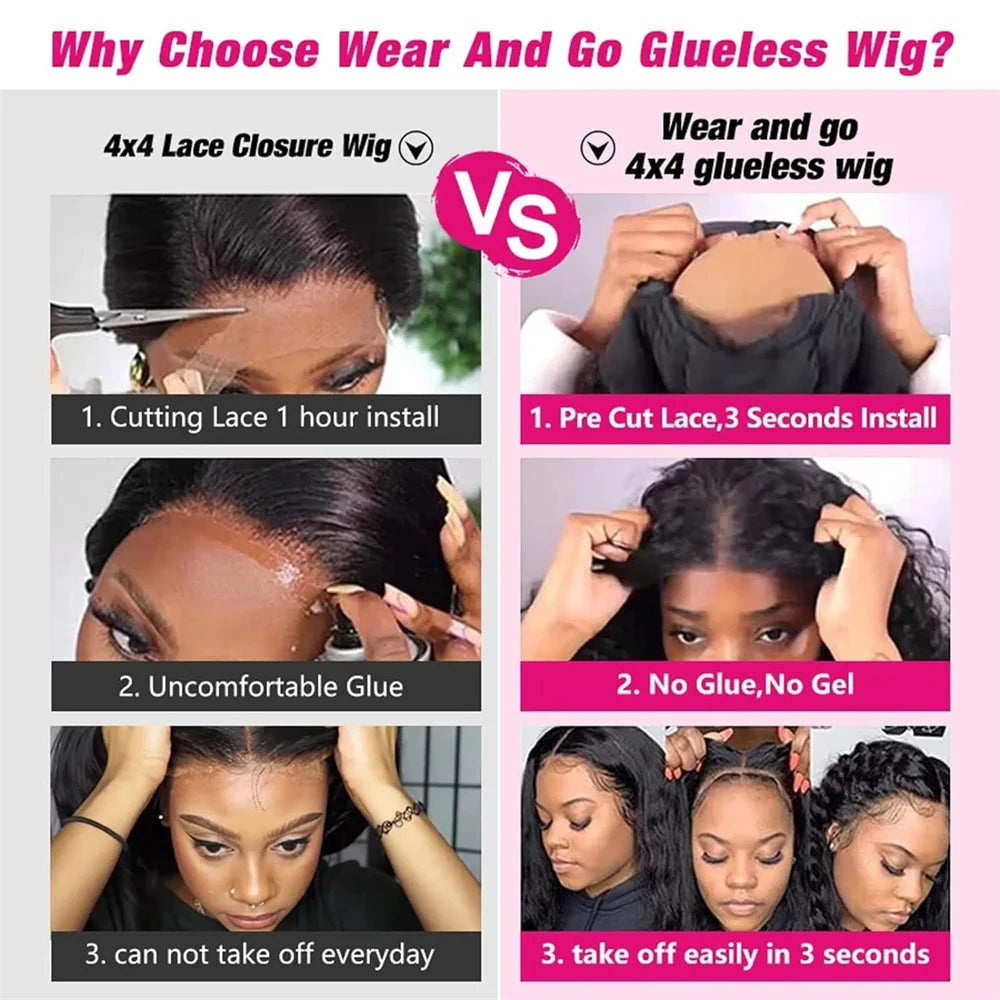 BOB Wear Go Glueless Preplucked Human Wigs Ready To Go Pre-Cut 4x4 Hd Lace Closure Kinky Culry Frontal Wig For Black Women