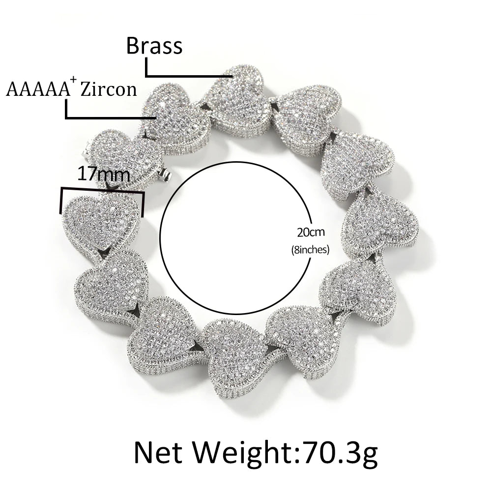 UWIN Jumbo Iced Out Heart Bracelet for Women Paved Setting Cubic Zirconia Bangle for Men Hip Hop Jewelry for Gift