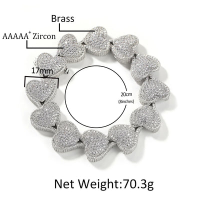 UWIN Jumbo Iced Out Heart Bracelet for Women Paved Setting Cubic Zirconia Bangle for Men Hip Hop Jewelry for Gift