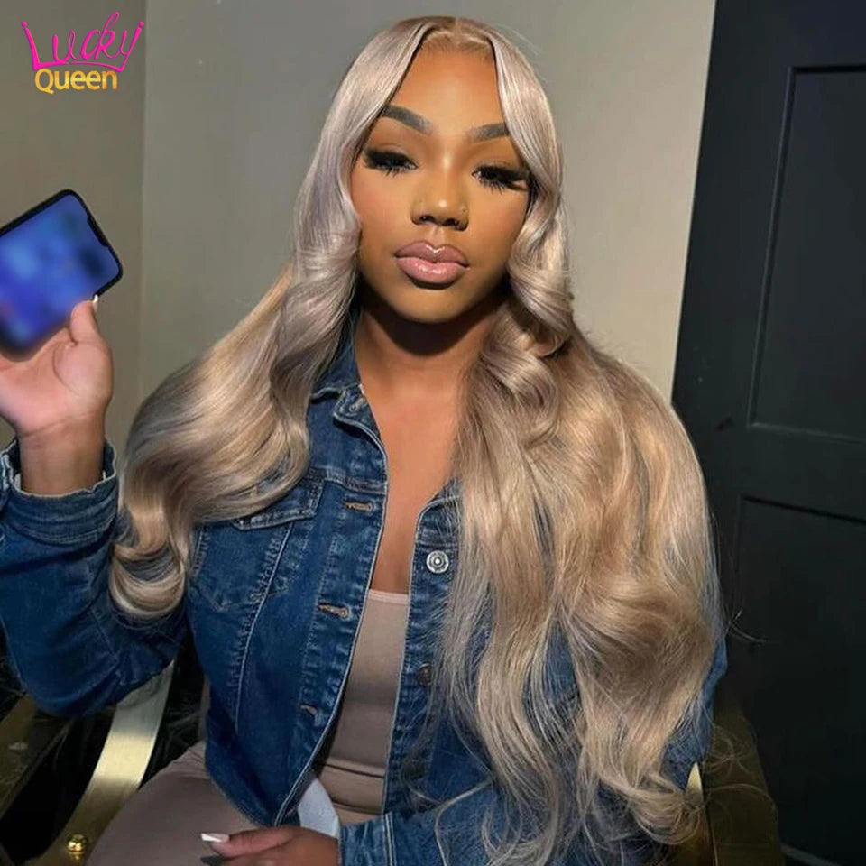 Ash Blonde 180 Density Body Wave Human Hair Wigs with Baby Hair 13x4 13X6 Transparent Lace Frontal Wig Pre Plucked Pure Color