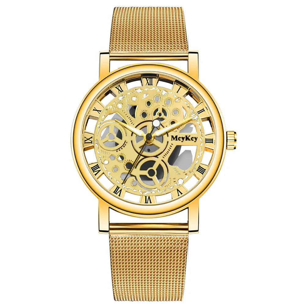 New Fashion Top Women Hollow Skeleton Faux Mechanical Watch Ladies Metal Mesh Quartz Wrist Watches For Female Relogio Feminino