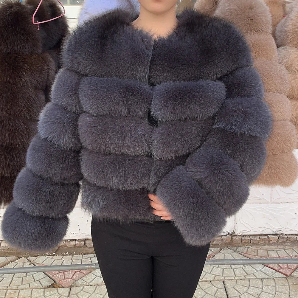 QUEENTINA Fox Fur Coat Real Winter Women'S Fashion Brown 2025 Leather And Skin Clothing Natural New In Coats & Jackets Outerwear