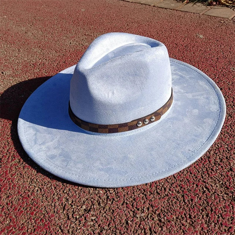 Fedora hat nubuck leather elastic webbing concave top wide brim hat for men and women autumn and winter hat  sombrero hombre