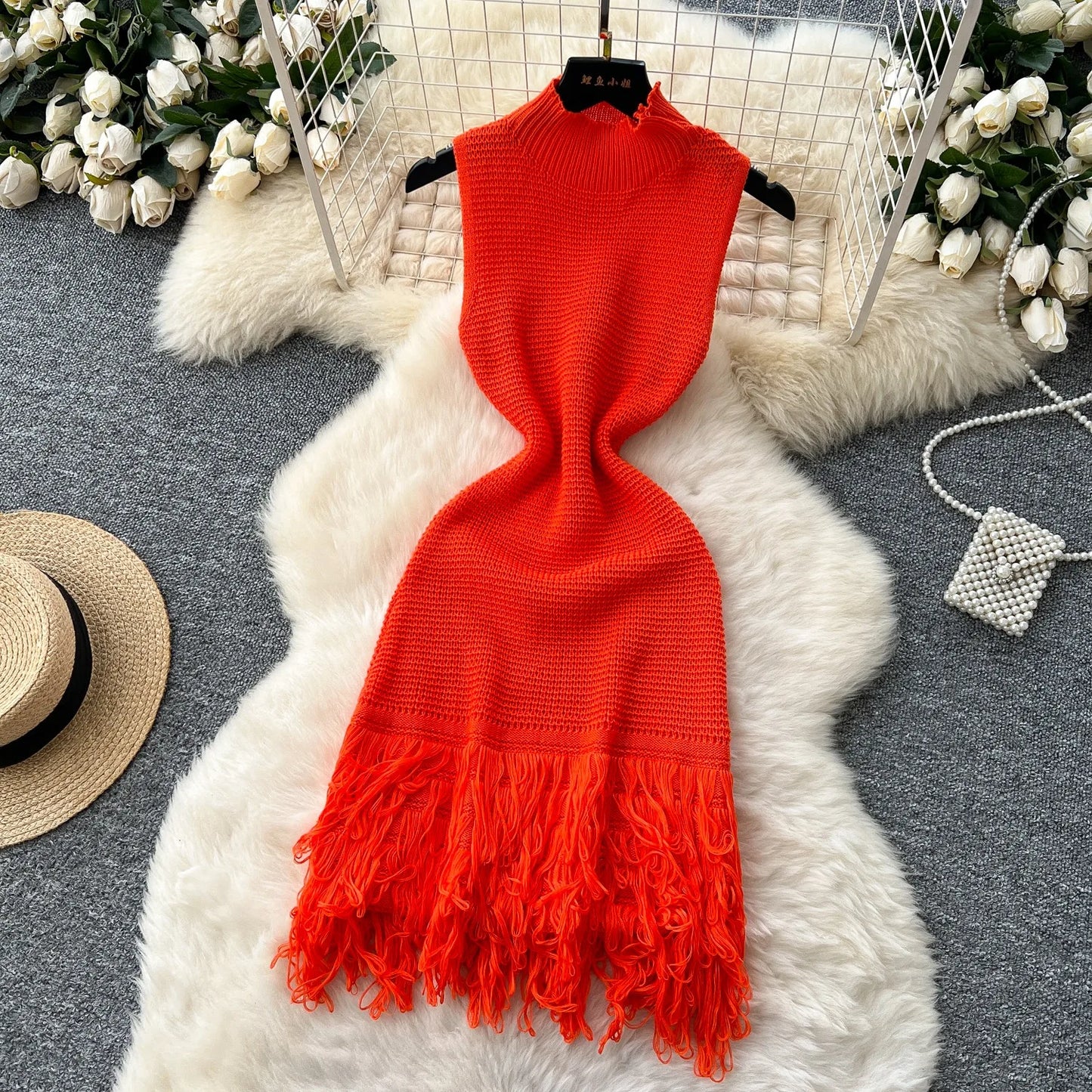 YuooMuoo Chic Fashion Sexy Package Hips Knitted Mini Dress 2026 New Summer Sleeveless Tassels Bodycon Party Dress Beach Vestidos