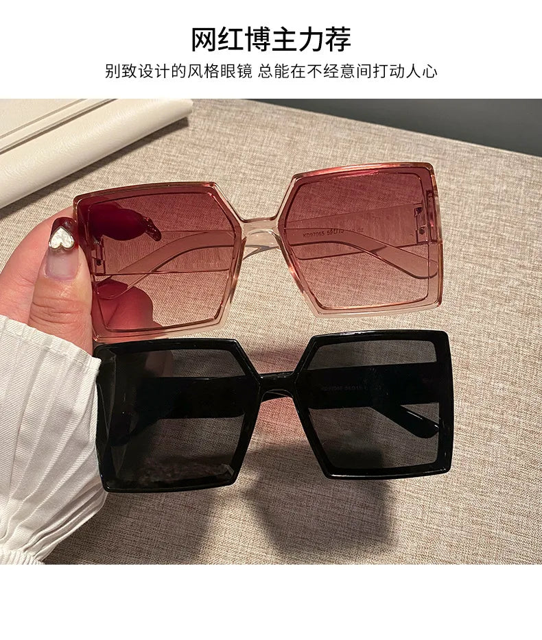 New Vintage Large Frame Sunglasses Women's Brand Designer Square Sun Glasses Women Travel Fashion Eyewear UV400 Gafas De Sol
