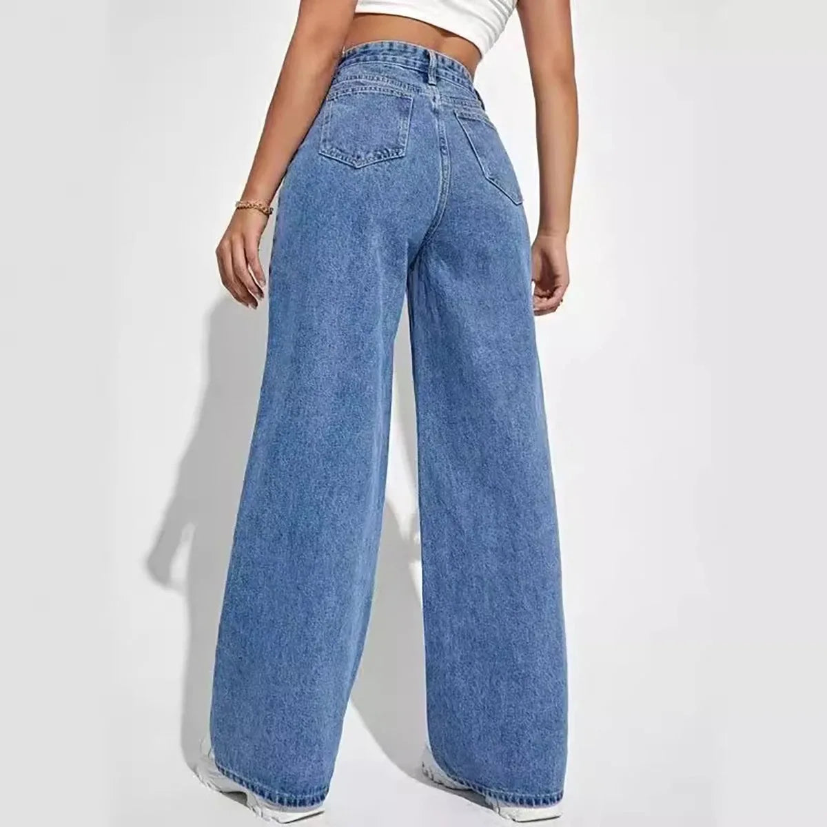 Fashion retro blue jeans women y2k High street baggy straight pants High waisted all-in-one slim pants