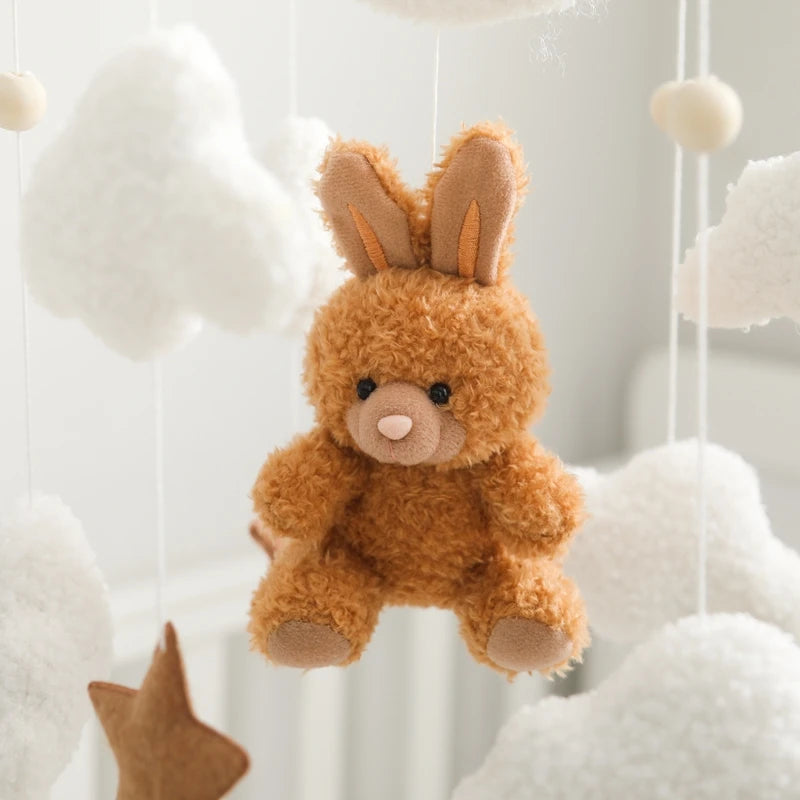 Baby Crib Mobile Rattle Toy 0-12Months Infant Soft Felt Teddy Velvet Pink Bear Bed Bell Hanging Toy Holder Bracket Crib Girl Toy