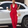 Business OL Work Wear Two Piece Pant Suits for Women Set Elegant Sleeveless Blazer Top + Pencil Pants Office Lady Matching Sets