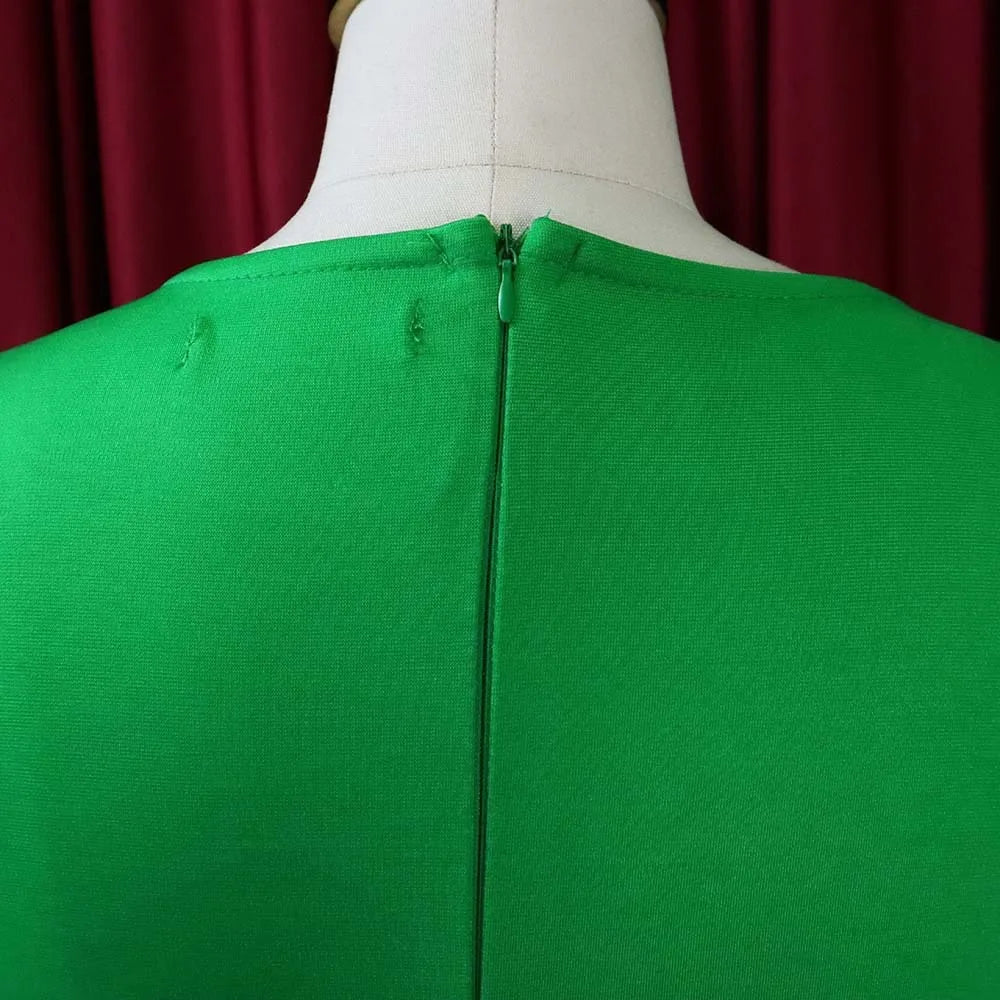 Dress Women Mid Length Dresses Green Slim Ruffles Bodycon Round Neck Short Sleeve Sexy Elegant Party High Waist Vestidos