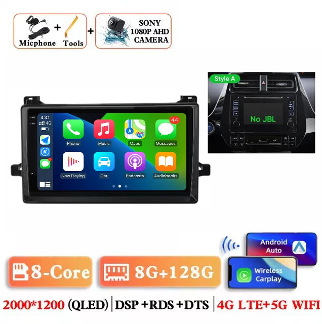 Android 14 Car Radio For Toyota Prius XW50 2015 - 2020 AI Voice Wireless Carplay Multimedia Video Player Navigation GPS Stereo