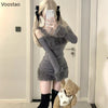 Sweet Sexy Irregular 2 Piece Set Women Chic Plush Patchwork Slim Tops Mini Skirt Suit Korean Y2k Aesthetic Lolita Style Outifits