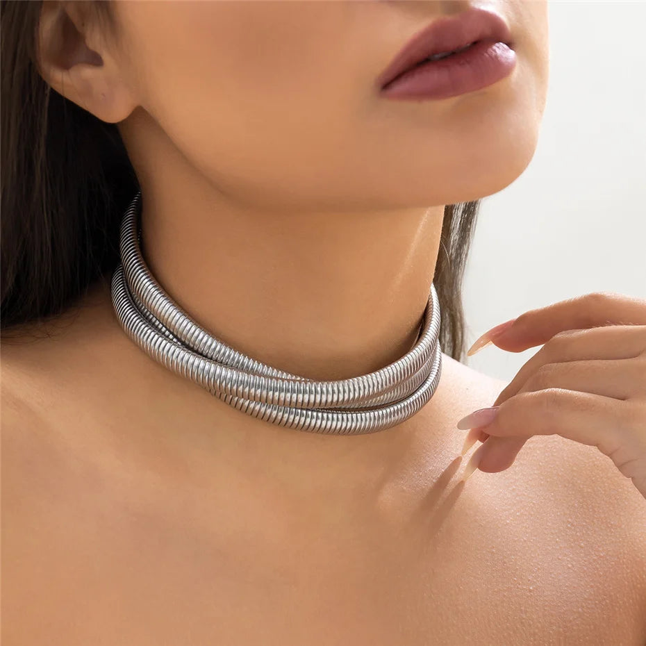 Ingemark Exaggerated Chunky Heavy Metal Twisted Torques Choker Necklace for Women Spiral Big Chain Grunge Jewelry Steampunk Men