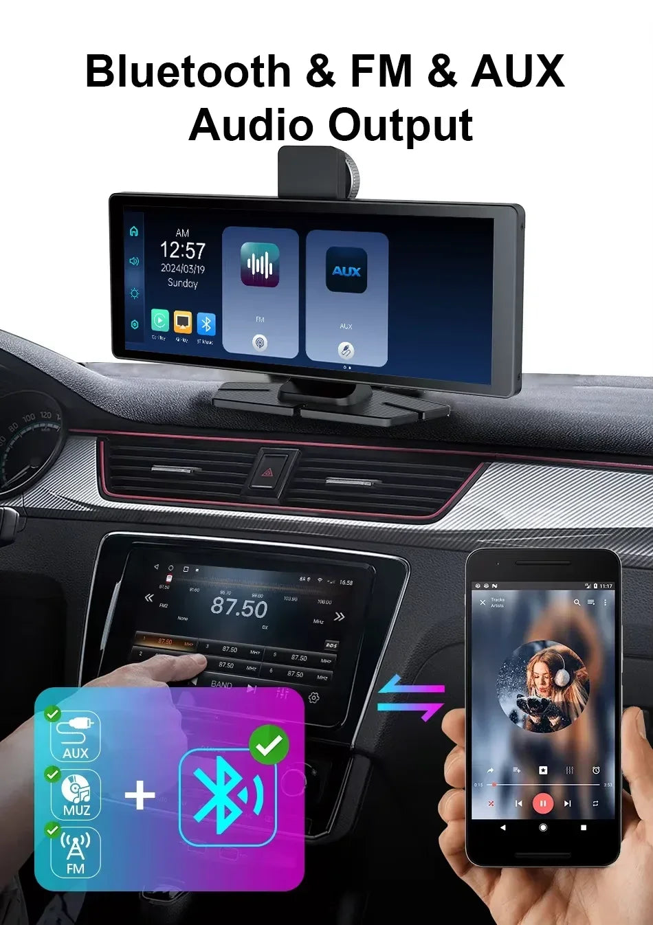 10.26'' Dash Cam 4K Car Mirror Video Player Wireless Carplay Android Auto GPS Car Monitor Multimedia Rearview Camera Dashboard