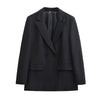 TRZA-Women's Double Breasted Office Wear Blazer Coat, Long Sleeve, Flap Pockets, Female Outerwear, Chic Tops, Fashion