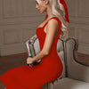 Midi Bandage Dress Women Red Party Dress Bodycon Elegant Sexy V Shaped Spaghetti Strap Evening Birthday Club Outfit 2023 Summer
