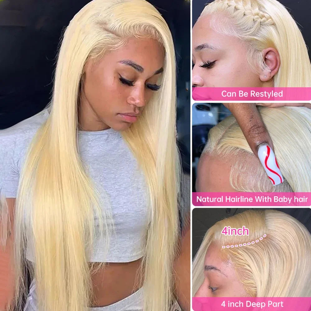 13x4 13x6 HD Transparent Full Frontal Lace 613 Blonde Colored Straight Human Hair Wigs Lace Front Wigs For Women 34 36 Inch