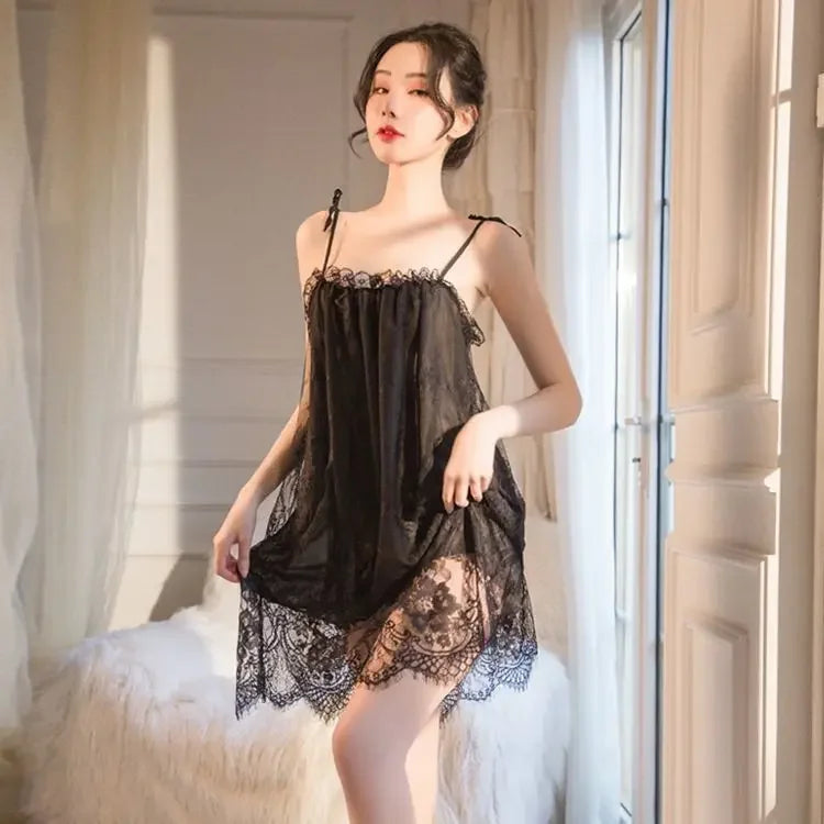 Sexy Pajamas Women's Lace Slip Dress Loose Dresses Nightgown Sleeping Summer Clothing Silk New Sexxy Nightie 2024 Pajama New