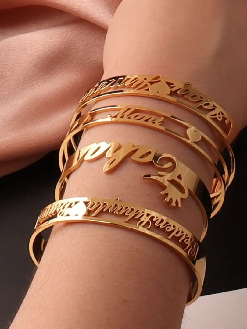 Custom Name Bangle for Women Stainles Steel Open Bracelets Girl Jewelry Personalised Double Name Couple Bracelet Christmas Gifts