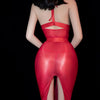 Sexy Women Sheer See Through Micro Mini Dress Oil Shiny Bandage Tight Packet Hip Step Dress Cosplay Maid Pencil Dress