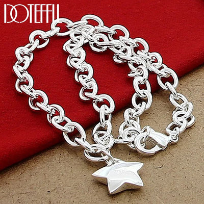 DOTEFFIL 925 Sterling Silver Star Pendant 18 Inch Chain Necklace For Woman Wedding Engagement Fashion Jewelry