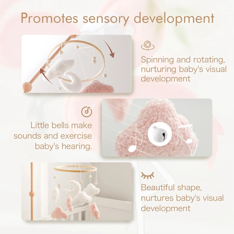 Baby Crib Mobile Rattle Toy 0-12Months Infant Soft Felt Teddy Velvet Pink Bear Bed Bell Hanging Toy Holder Bracket Crib Girl Toy