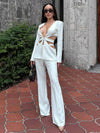 Modphy Red Sexy V-neck Long Sleeve Jacket+High Waist Flare Pants Blazer Set Women'S 2025 New Hollow Out Designer Two-Piece Set