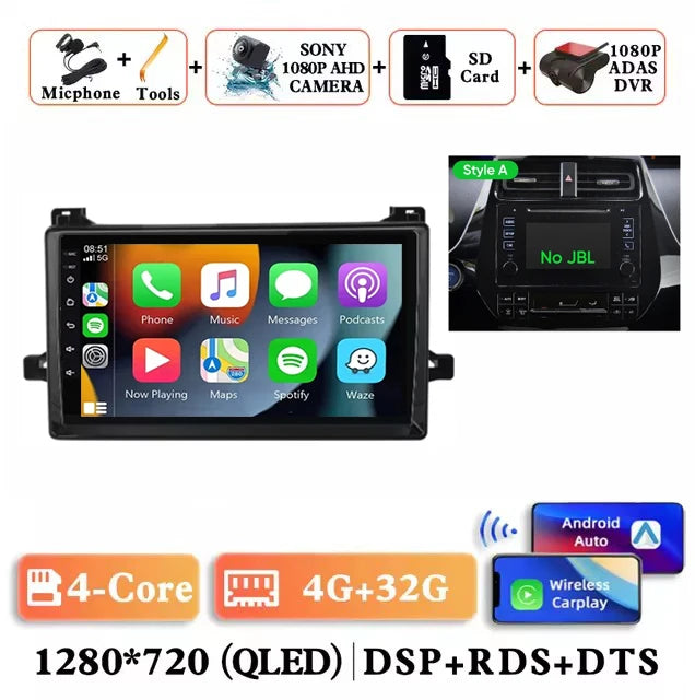Android 14 Car Radio For Toyota Prius XW50 2015 - 2020 AI Voice Wireless Carplay Multimedia Video Player Navigation GPS Stereo