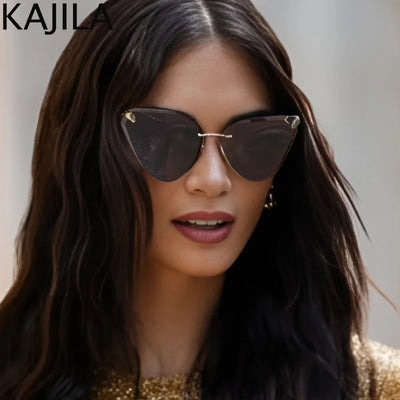 Cat Eye Rimless Sunglasses Women 2024 Luxury Brand Designer Trendy Metal Frameless Sun Glasses For Ladies Vintage Eyewear  UV400