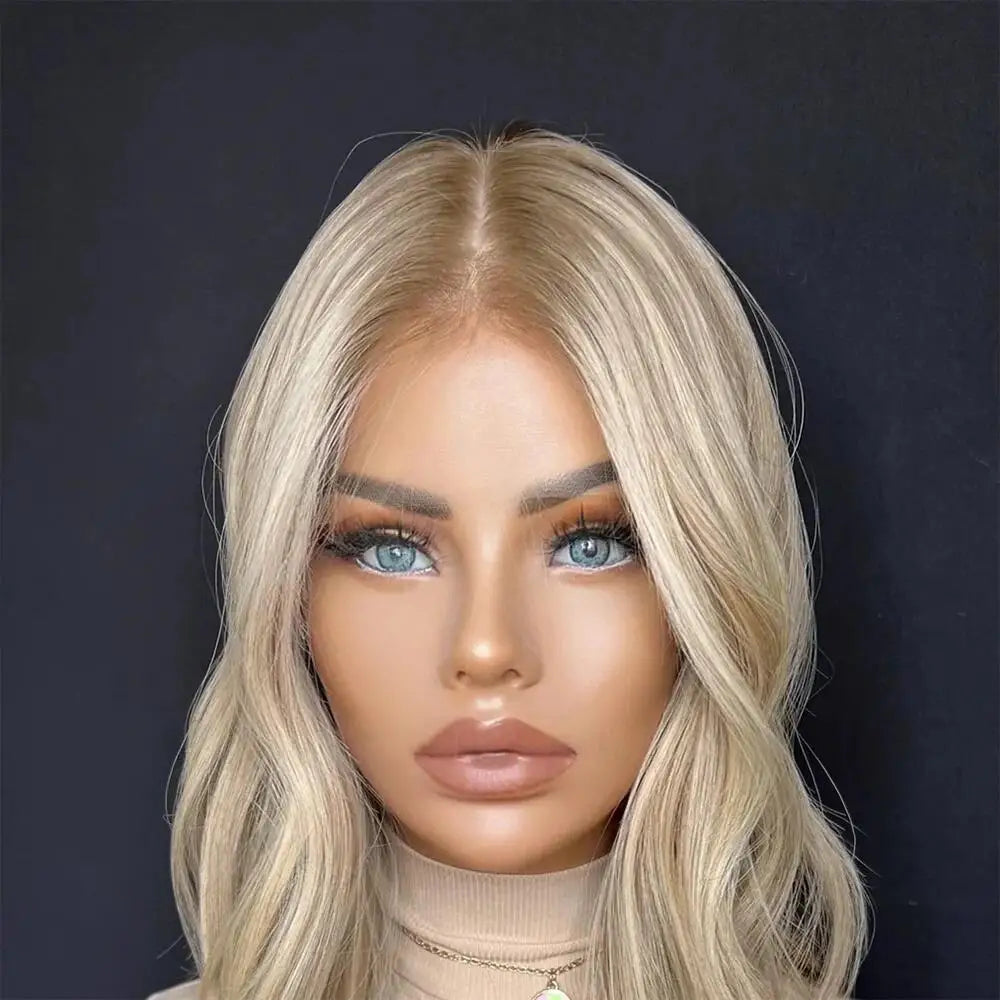 Ombre Blonde 13X4 Transparent Lace Front Human Hair Wig Brown Root Loose Wave Ash Blonde 4x4 Closure Wig Pre Plucked