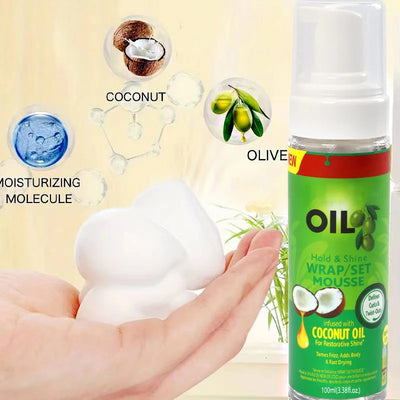 Hair Styling Mousse 100Ml Setting Foam Olive Oil Hold & Shine Wrap/Set Mousse Smell Good Hair Moisturizing Mousse Setting Lotion