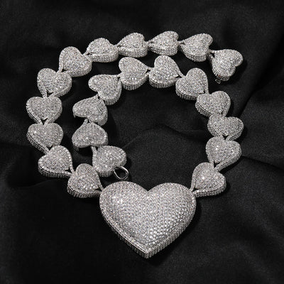 THE BLING KING Iced Out Big Heart Chain Collar Y2K 17mm Choker For Women Girl Micro Paved 5A Cubic Zircon Lovely Wedding Jewelry