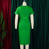 2024 summer new short sleeve V-neck waist solid color Tunle pencil skirt dress