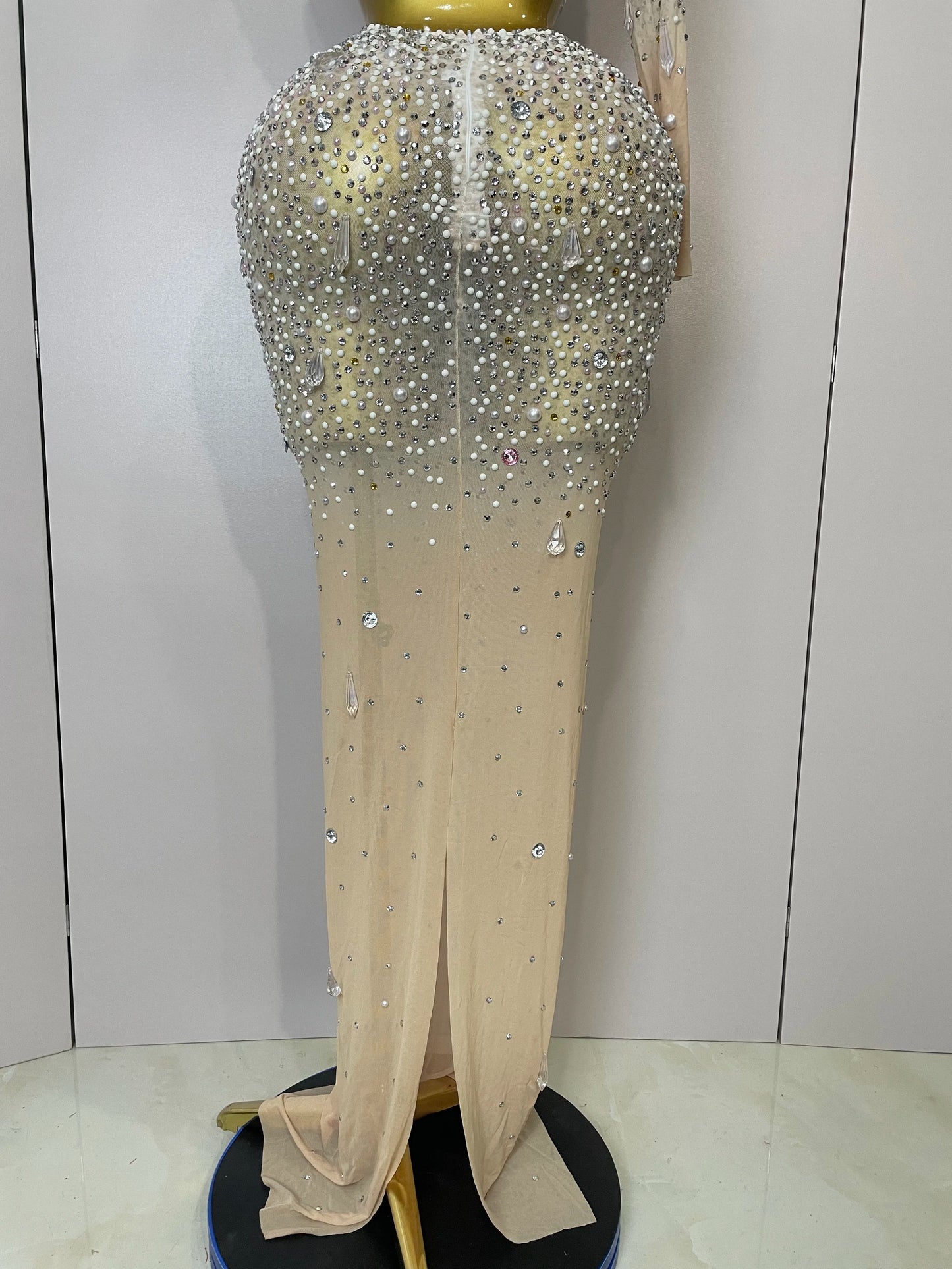 Stock 2025 Women Sexy One Shoulder Hollow Out Big Crystal Bodycon Long Dress Celebrate Nightclub Party Bar Singer Birthday Dress