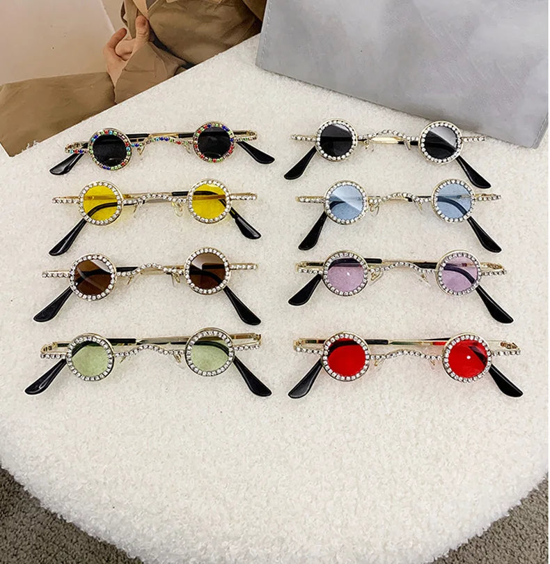 Fashion Diamond Round Sunglasses Women Luxury Rhinestone Shades UV400 Sun Glasses Female Punk Brand Designe Eyewear Men Eyeglass