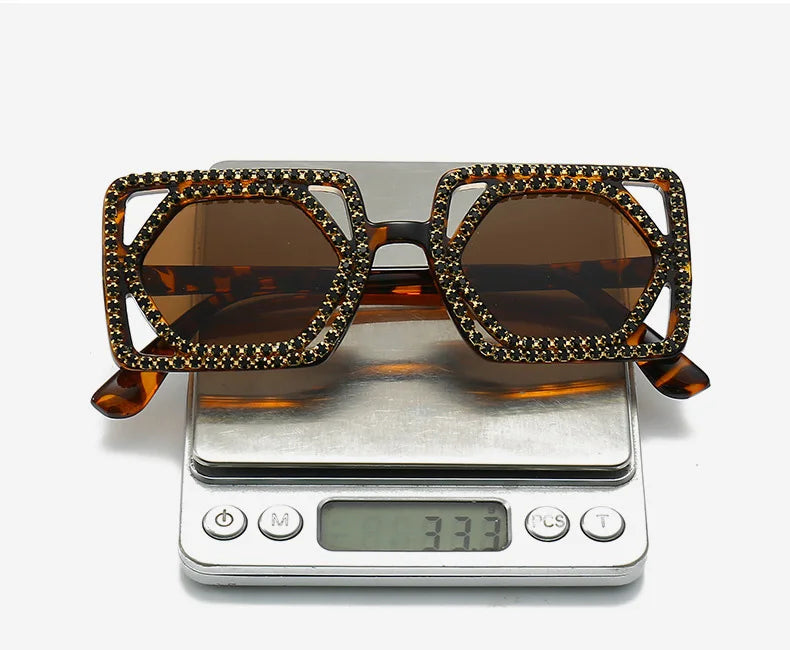 Square Luxury Diamonds Sunglasses Women Punk Fashion Rhinestone Sun Glasses Female Shiny Sexy Yellow Lens Eyewear Shade Handmade