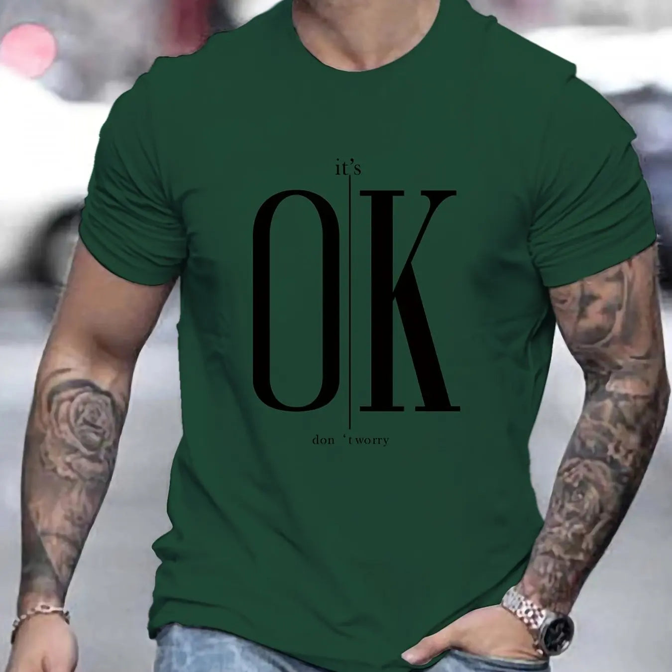 Men's 100 Cotton Summer Loose Fit   OK Printed T-shirt Tops Cool Design Street Short Sleeve Top Tee Cotton Clothing