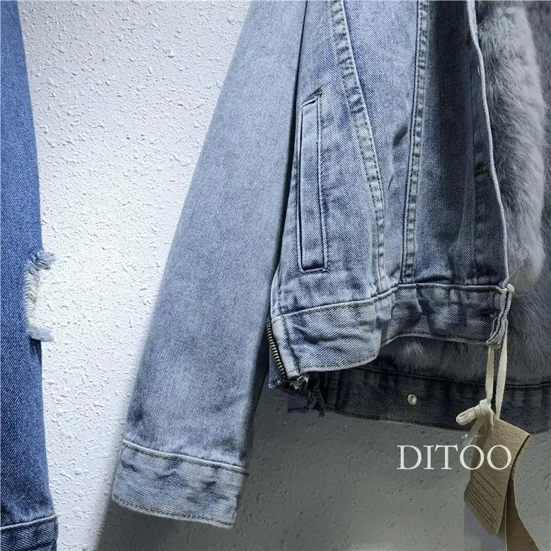 Women Denim Cost Single Breasted Button Jackets Fleece Patchwork Cardigan Pockets Outerwear Casual Warm Solid Loose Fit