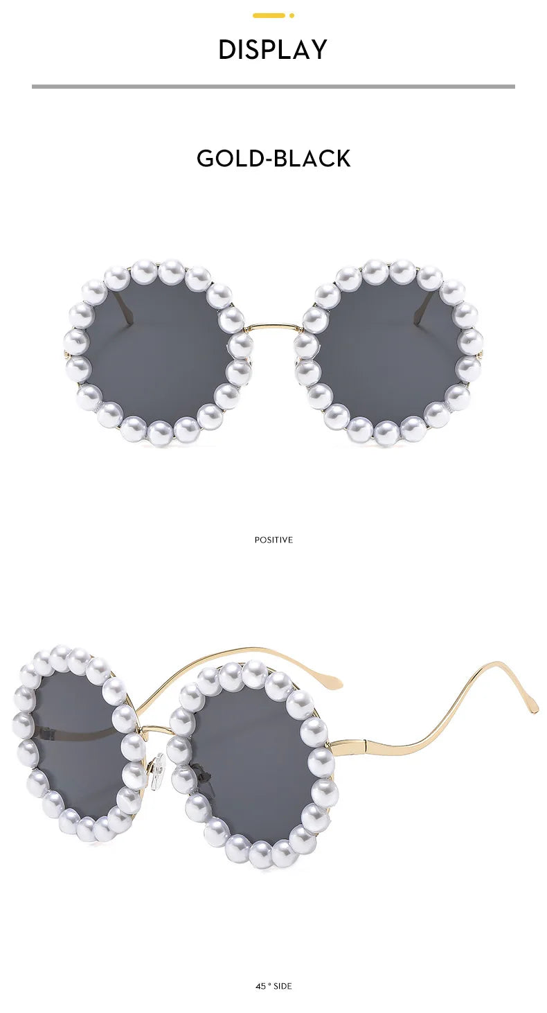Luxury Pearl Sunglasses 2024 New Fashion Metal Frame Round Sun glasses Brand Designer Sunglasses UV400