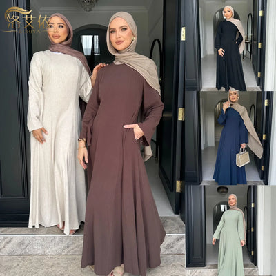 Clothes for Muslim Women Solid Robe Malay Turkey Dubai Zipper Cardigan Robe Fashion Simplicity Summer Dress Abayas for Women