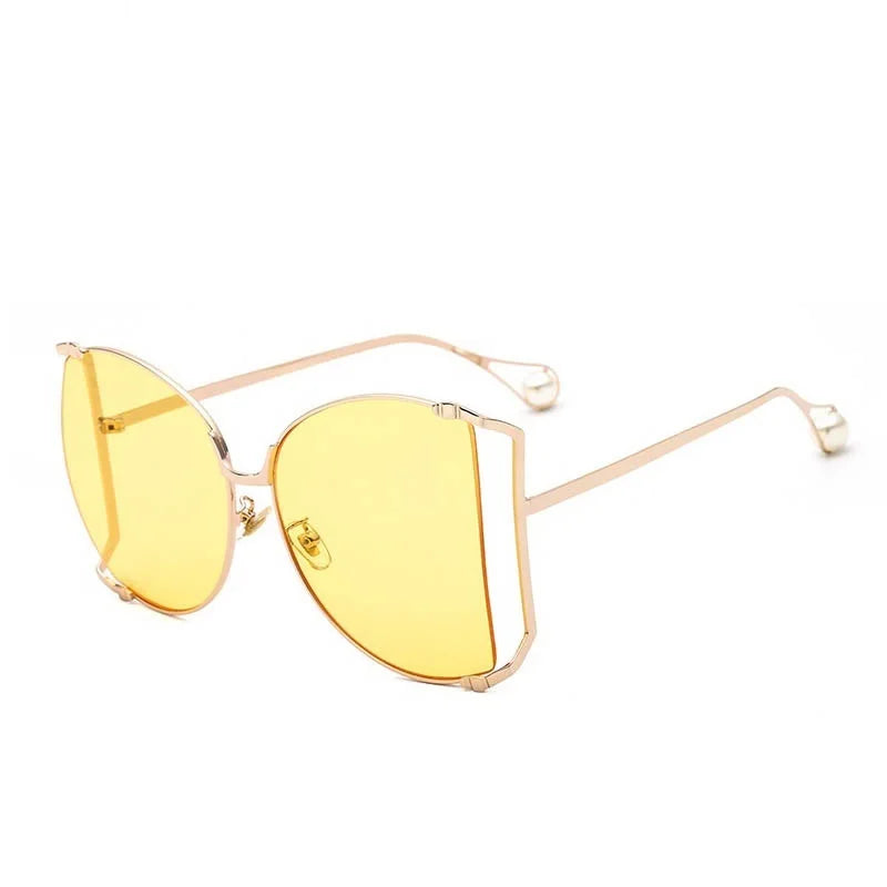 Fashion Model Ocean Yellow Square Sunglasses Women Luxury Brand Oversized Shades Pearl Chic Sun Glasses For Female Men Oculos