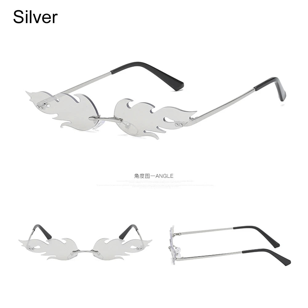 Fashion Fire Flame Sunglasses Women Men Rimless Wave Sun Glasses UV 400 Eyewear Luxury Trending Narrow Sunglasses