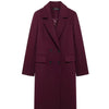 HH Women Fashion Burgundy Woolen Coat Double Breasted Long Sleeve Lapel Blends Jacket Autumn Winter High Street Outerwear