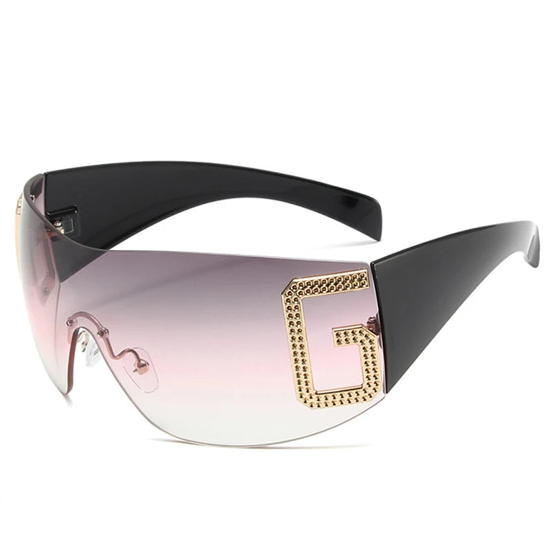2024 New Oversized Rimless Sunglasses Women Fashion One-Piece Shield Sun Glasses For Female Streetwear Y2k Sunglass Ladies UV400