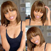 QVR 180 Density Full Machine Wig Highlight Brown Colored Bone Straight Human Hair Bob Wigs QVR Human Hair With Bangs For Women