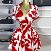 CM.YAYA Leaf Printed Women's Set Short Sleeve Bowknot Hem Blouse Shirt and Pleated Mini Skirts Suit 2023 Two 2 Piece Sets Outfit