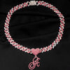 Hip Hop Bling Pink Crystal Cursive Initial Letter Cuban Necklace for Women Iced Out Paved Cuban Chain Necklace Choker Jewelry