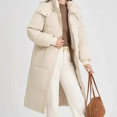 EVNISI Women Casual Thicken Warm Hooded Long Coat Long Sleeve Down Coat Zipper Pocket Parkas Women Office Coat Autumn Winter
