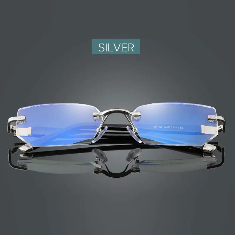 Men Blue Light Blocking Reading Glasses Women Dimond Cutting Rimless Eyeglasses Frame Anti Fatigue Hyperopia Presbyopic Eyewear