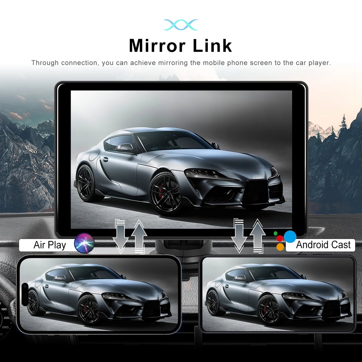 Podofo Universal Car Screen 8-Inch Multimedia WIFI Video Player Wireless Carplay Screen for Apple or Android 4+64GB Navigation