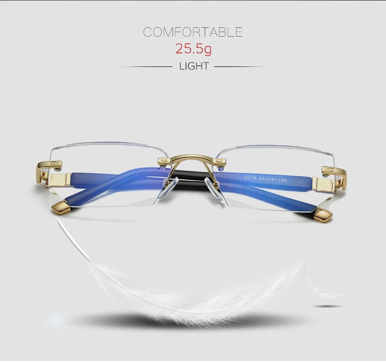 Men Blue Light Blocking Reading Glasses Women Dimond Cutting Rimless Eyeglasses Frame Anti Fatigue Hyperopia Presbyopic Eyewear